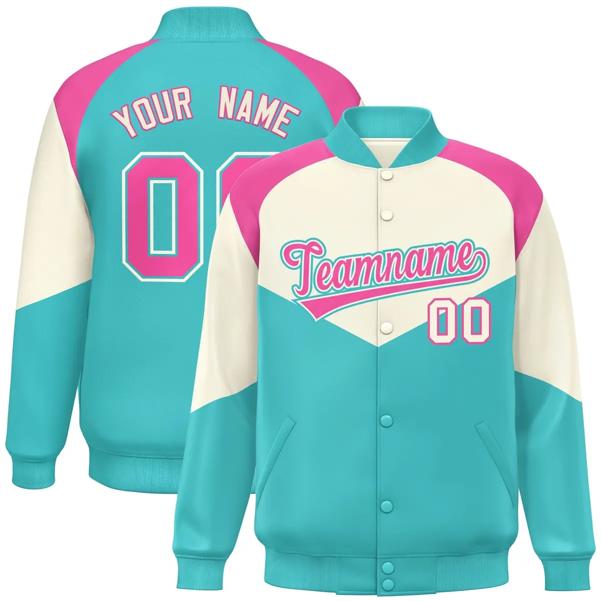 Cream Bright Green Color Block Varsity Letterman Jacket