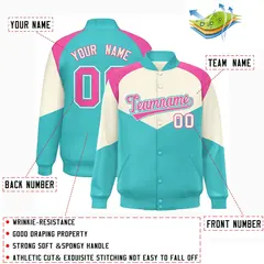 Cream Bright Green Color Block Varsity Letterman Jacket 2
