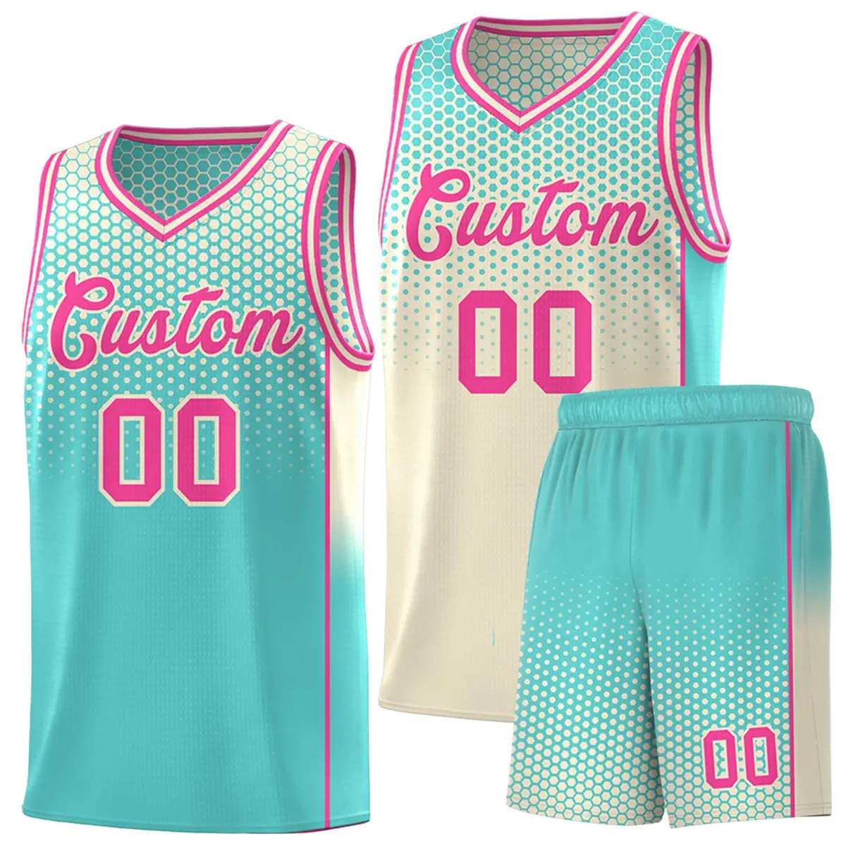 Cream Bright Green Dot Pattern Reversible Gradient Basketball Jersey Kits