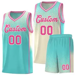 Cream Bright Green Dot Pattern Reversible Gradient Basketball Jersey Kits