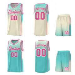 Cream Bright Green Dot Pattern Reversible Gradient Basketball Jersey Kits 2