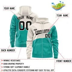 Cream Bright Green Wave Color Block Varsity Full-Zip Letterman Jacket Hoodie 4