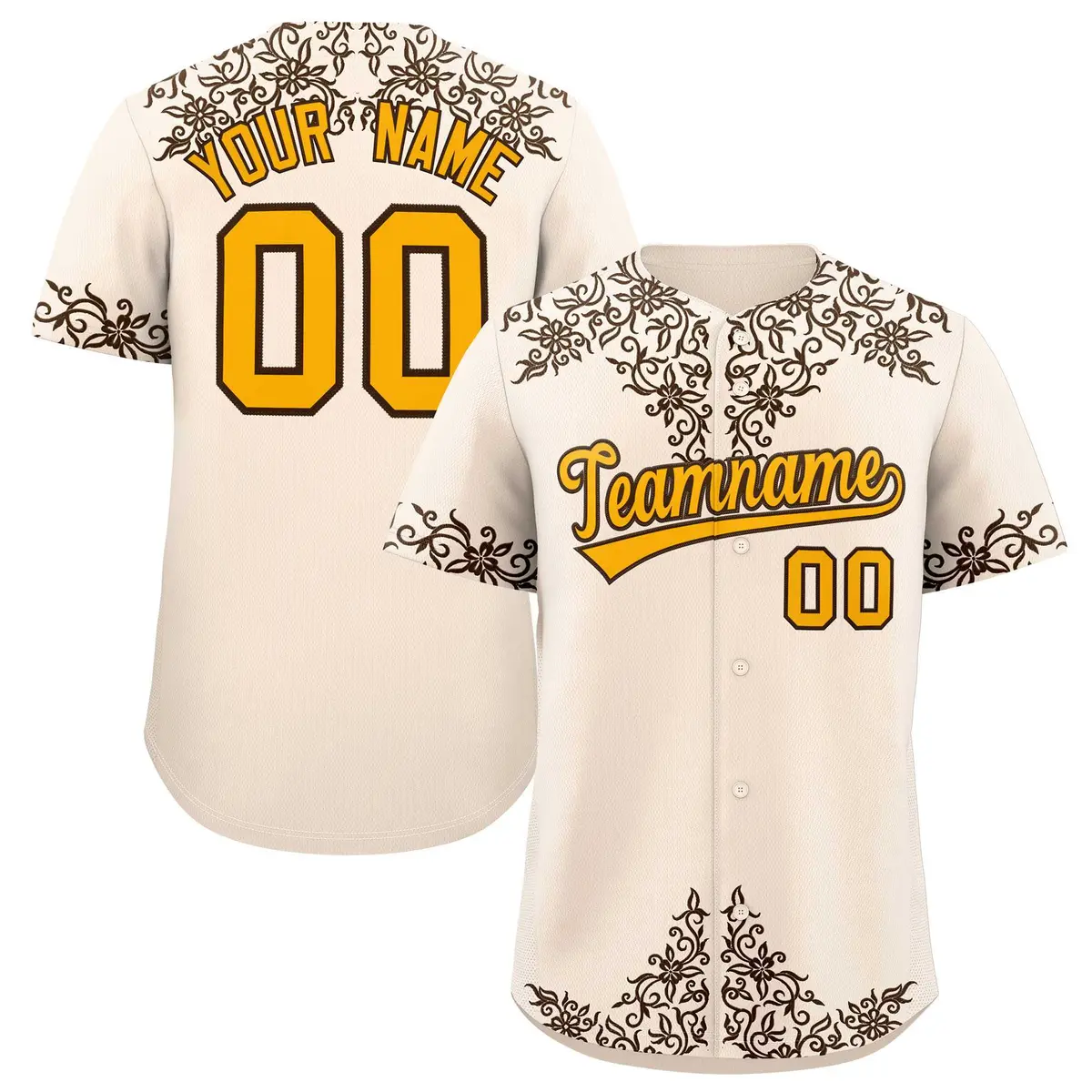 Cream Brown Baroque Style Baseball Jersey