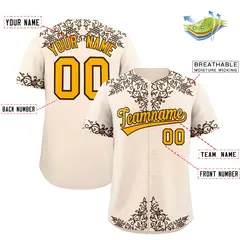Cream Brown Baroque Style Baseball Jersey 2