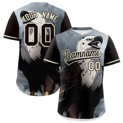 Cream Brown Eagle Graffiti Animal Series Baseball Jersey