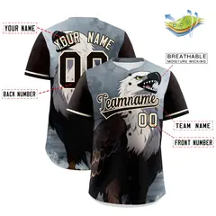 Cream Brown Eagle Graffiti Animal Series Baseball Jersey 2
