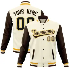 Cream Brown Raglan Full-Snap Varsity Letterman Baseball Jacket 1