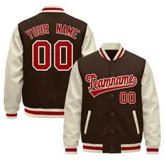 Cream Brown Red Raglan Varsity Full-Snap Leather Sleeves Letterman Jacket 1