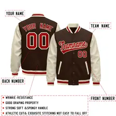 Cream Brown Red Raglan Varsity Full-Snap Leather Sleeves Letterman Jacket 2