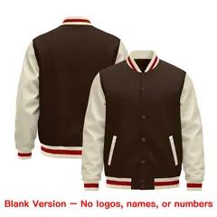 Cream Brown Red Raglan Varsity Full-Snap Leather Sleeves Letterman Jacket 5