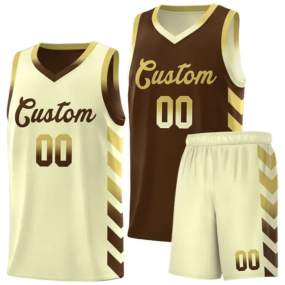 Cream Brown Reversible Basketball Kits - Side Arrow Old Gold Brown Gradient