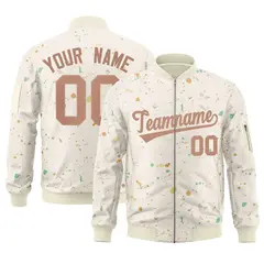 Cream Brown Splash Graffiti Varsity Full-Zip Letterman Jacket 1