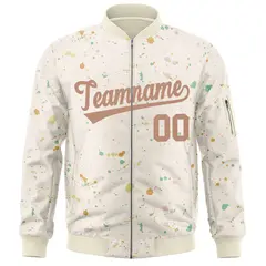 Cream Brown Splash Graffiti Varsity Full-Zip Letterman Jacket 3