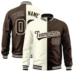 Cream Brown Two Tone Split Varsity Letterman Bomber Jacket 1