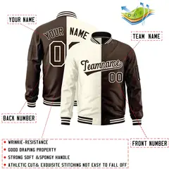 Cream Brown Two Tone Split Varsity Letterman Bomber Jacket 2