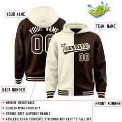 Cream Brown Two Tone Split Varsity Letterman Jacket Hoodie 4
