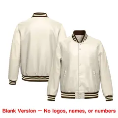 Cream Brown Varsity Full-Snap Faux Leather Letterman Jacket 6