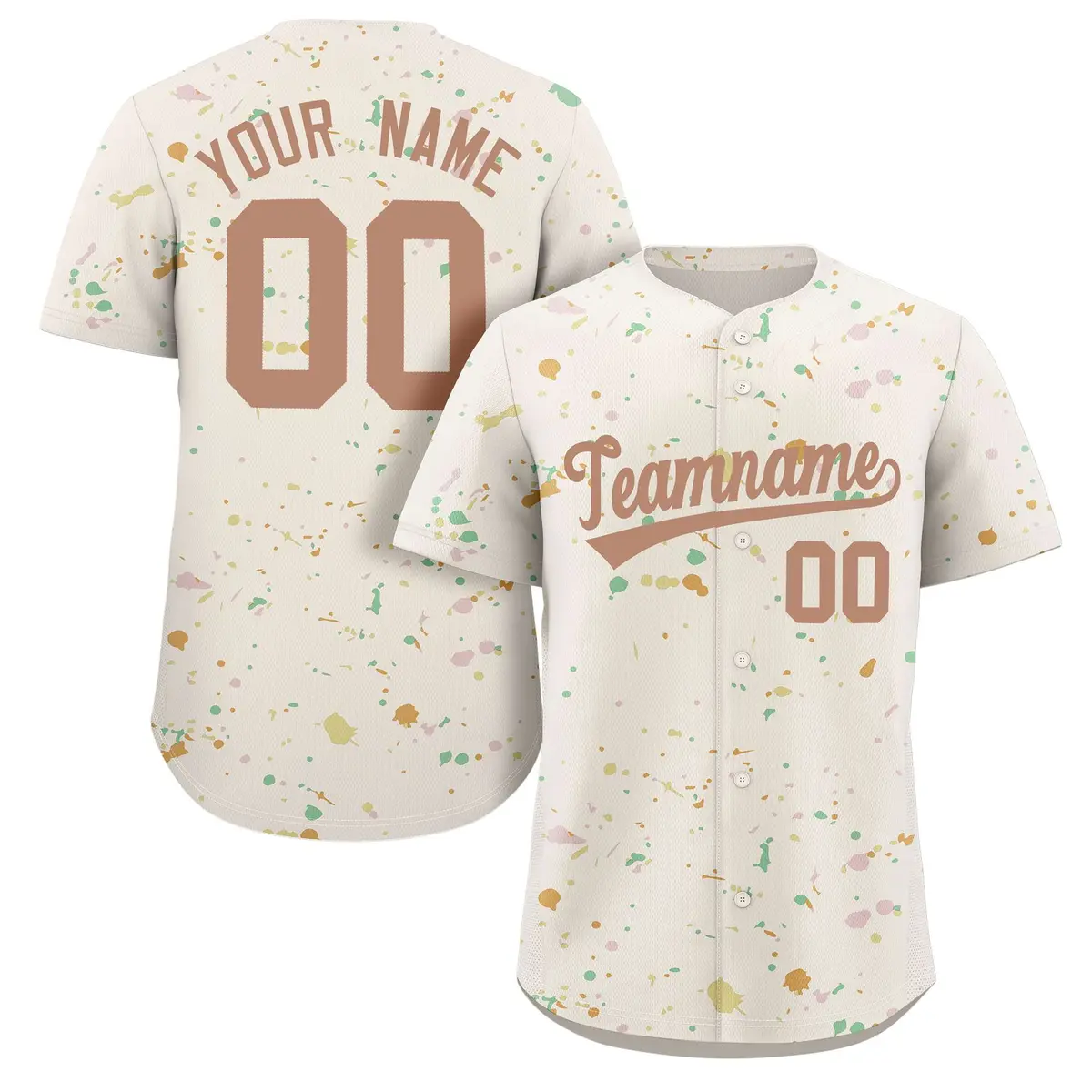 Cream Brown-White Splash Graffiti Baseball Jersey