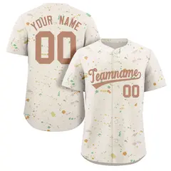 Cream Brown-White Splash Graffiti Baseball Jersey