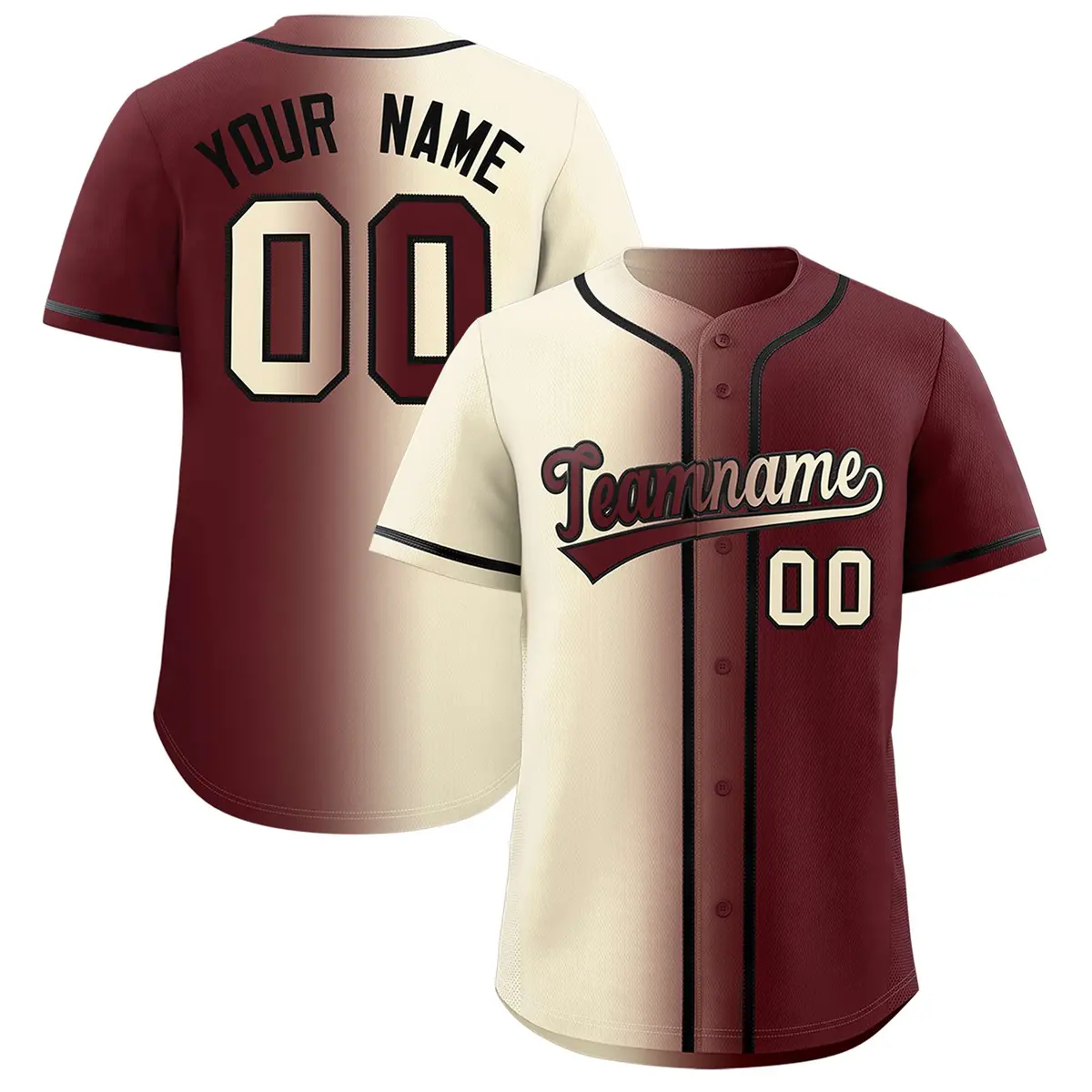 Cream Burgundy Two Tone Gradient Fashion Baseball Jersey