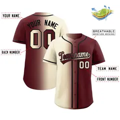 Cream Burgundy Two Tone Gradient Fashion Baseball Jersey 2