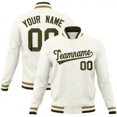 Cream Classic Varsity Full-Snap Letterman Baseball Jacket 1