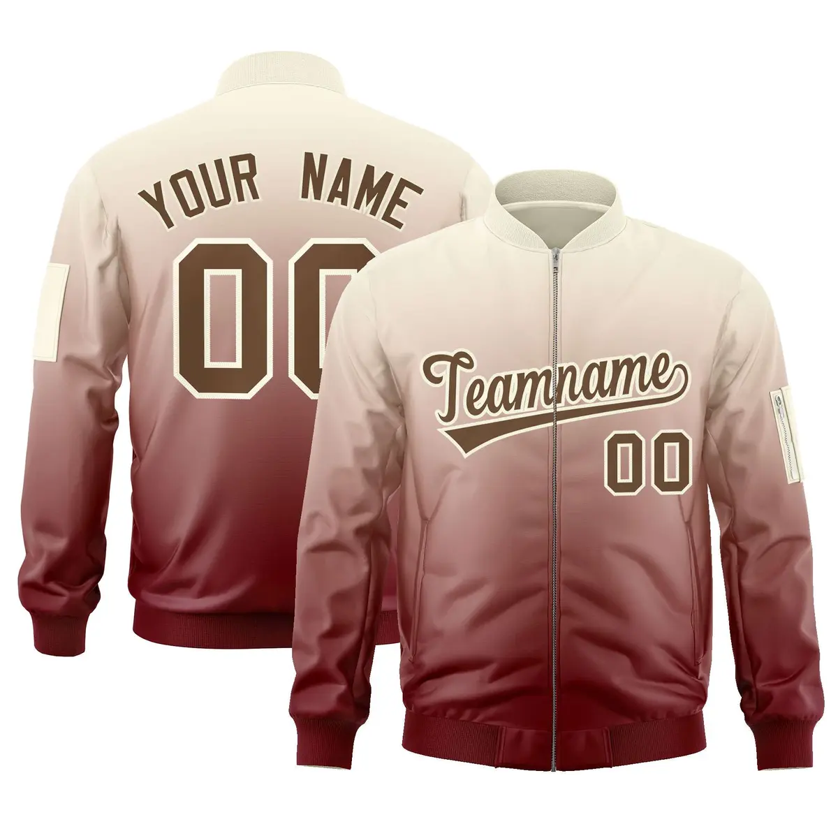 Cream Crimson-Brown Gradient Letterman Varsity Bomber Jacket