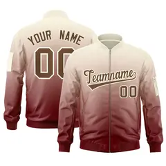 Cream Crimson-Brown Gradient Letterman Varsity Bomber Jacket