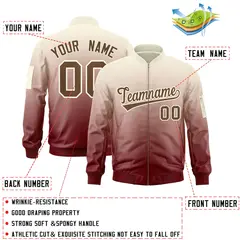 Cream Crimson-Brown Gradient Letterman Varsity Bomber Jacket 2