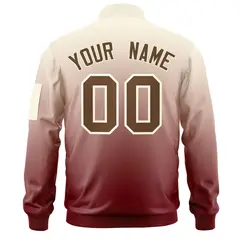Cream Crimson-Brown Gradient Letterman Varsity Bomber Jacket 4