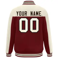 Cream Crimson Color Block Varsity Full-Snap Bomber Jacket 4