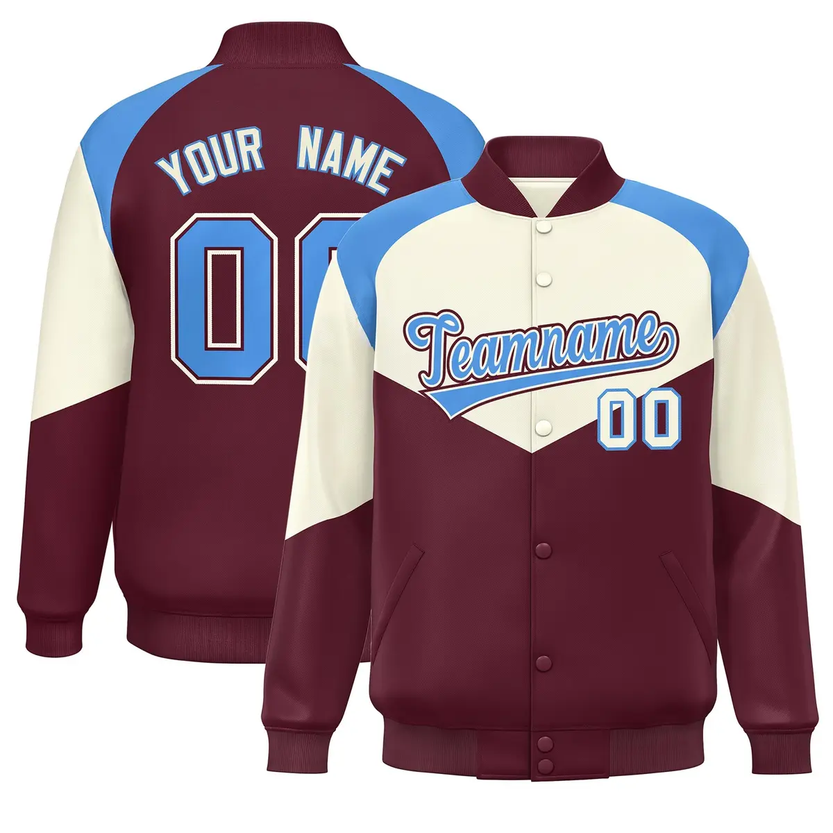 Cream Crimson Color Block Varsity Letterman Jacket