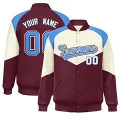 Cream Crimson Color Block Varsity Letterman Jacket 1