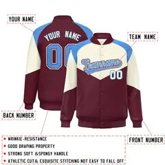 Cream Crimson Color Block Varsity Letterman Jacket 2