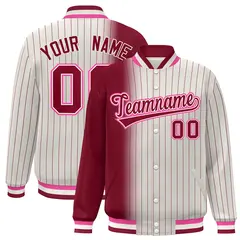 Cream Crimson Gradient Pinstripe Varsity Full-Snap Letterman Jacket 1