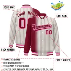 Cream Crimson Gradient Pinstripe Varsity Full-Snap Letterman Jacket 2