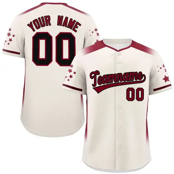 Cream Crimson Gradient Side Star Pattern Baseball Jersey