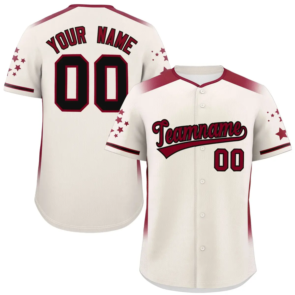 Cream Crimson Gradient Side Star Pattern Baseball Jersey