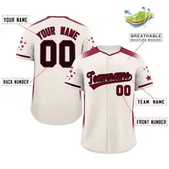 Cream Crimson Gradient Side Star Pattern Baseball Jersey 2