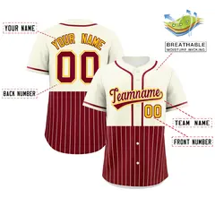 Cream Crimson Half Stripe Authentic Baseball Jersey 2