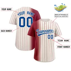 Cream Crimson Pinstripe Gradient Baseball Jersey 2