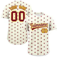 Cream Crimson Polka Dot Graffiti Authentic Baseball Jersey 1