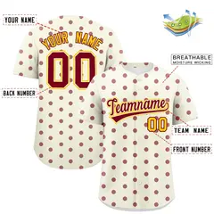 Cream Crimson Polka Dot Graffiti Authentic Baseball Jersey 2
