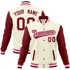 Cream Crimson Raglan Full-Snap Varsity Letterman Jacket 1