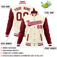 Cream Crimson Raglan Full-Snap Varsity Letterman Jacket 4