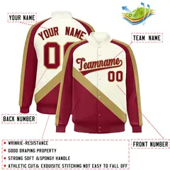 Cream Crimson Raglan Varsity Full-Snap Letterman Baseball Jacket 2