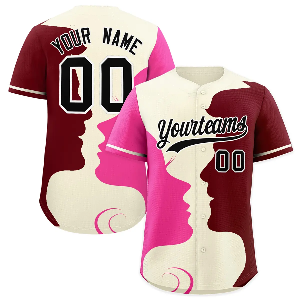 Cream Crimson Rose Red Couple Silhouettes Valentine's Baseball Jersey