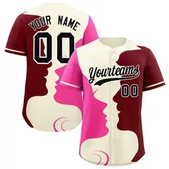 Cream Crimson Rose Red Couple Silhouettes Valentine's Baseball Jersey 1