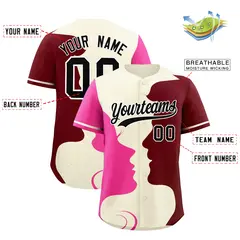 Cream Crimson Rose Red Couple Silhouettes Valentine's Baseball Jersey 3
