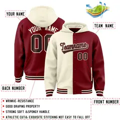 Cream Crimson Split Two Tone Full-Snap Varsity Letterman Jacket Hoodie 4